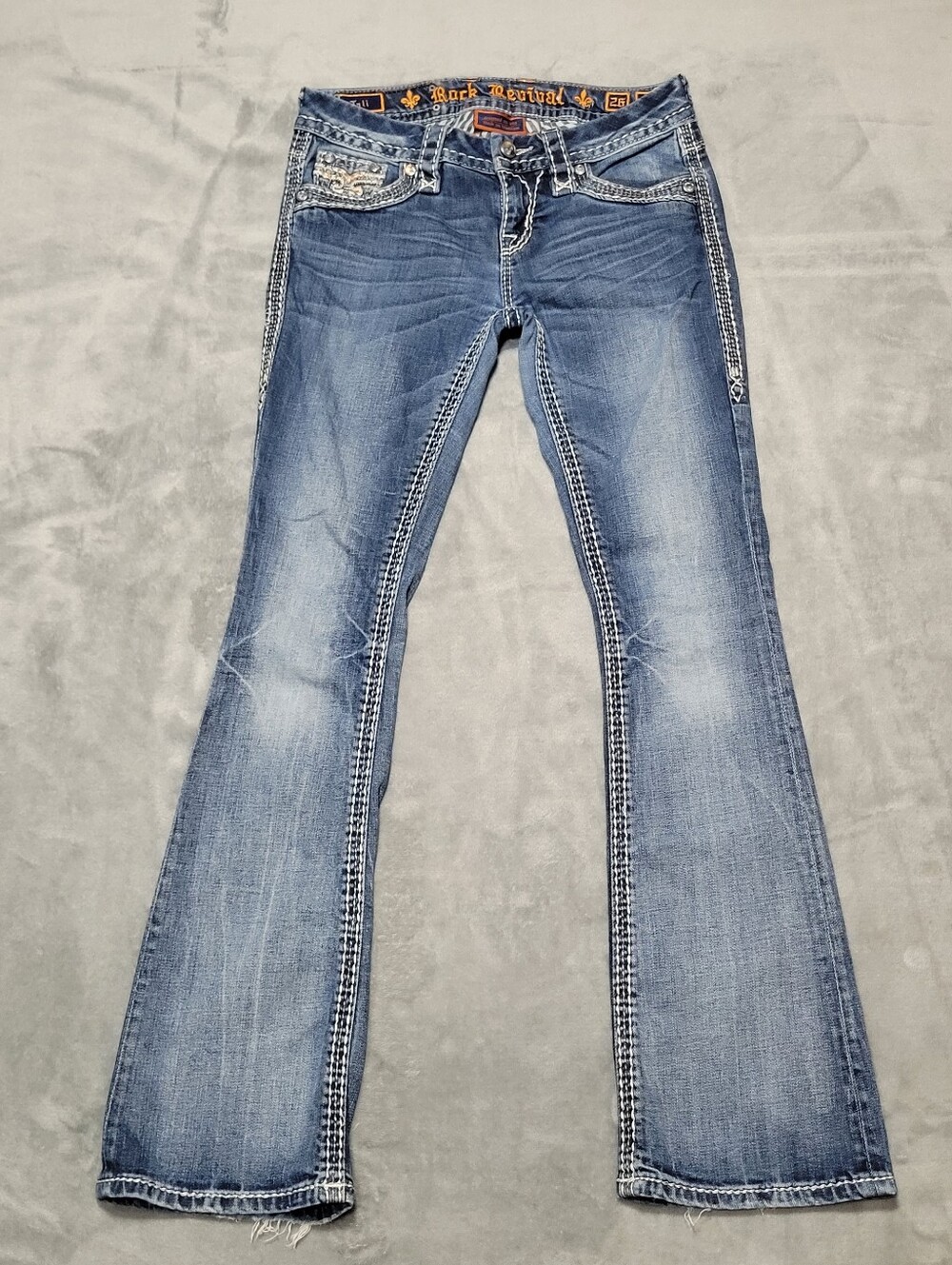 Rock Revival Tali Mid Rise Boot Cut Embellished Women’s Jean Rhinestones Size 26